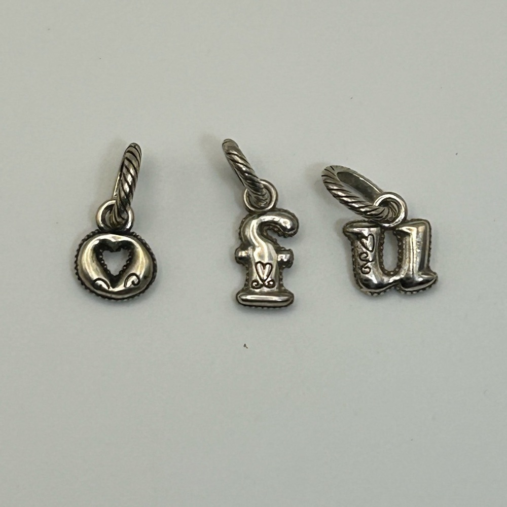 Brighton Alphabet Charms Qty 3 "f" "o" "u" Silver Plated 1" Petite - Picture 3 of 8